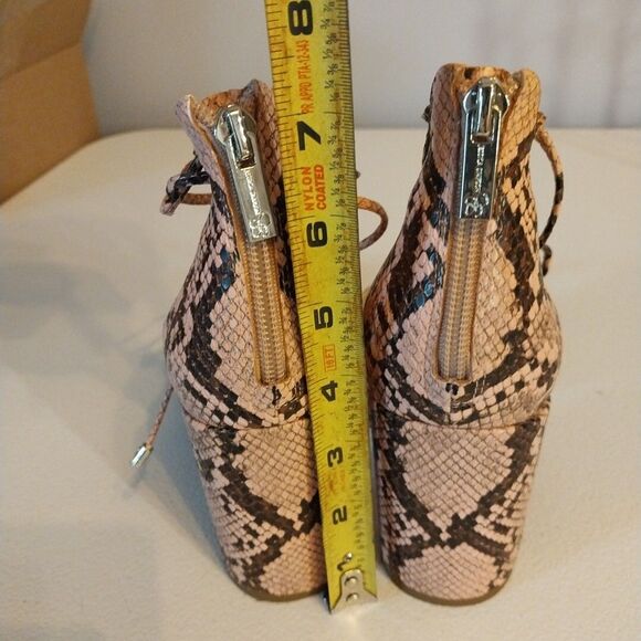 Jessica Simpson Chunky High Heels Sz 9.5M Pink Snakeskin Open Toe Ankle Tie Wild - Picture 10 of 12